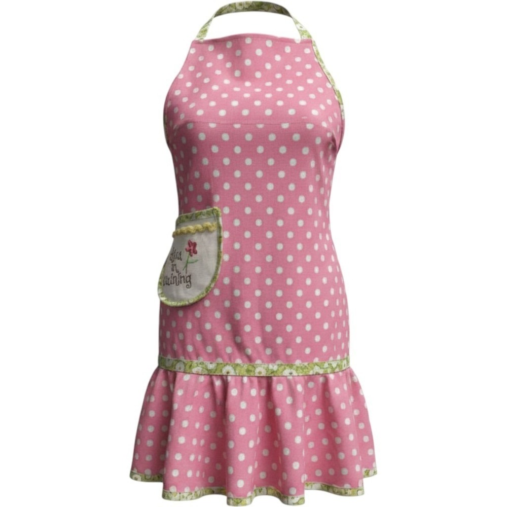 Girls Pink Polka Dot Diva in Training Apron Ruffle Paisley Trim Pocket